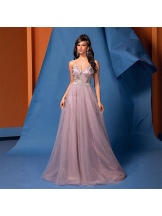 Bridesmaid V Neck Brace Sequin Pink Backless Formal Dress