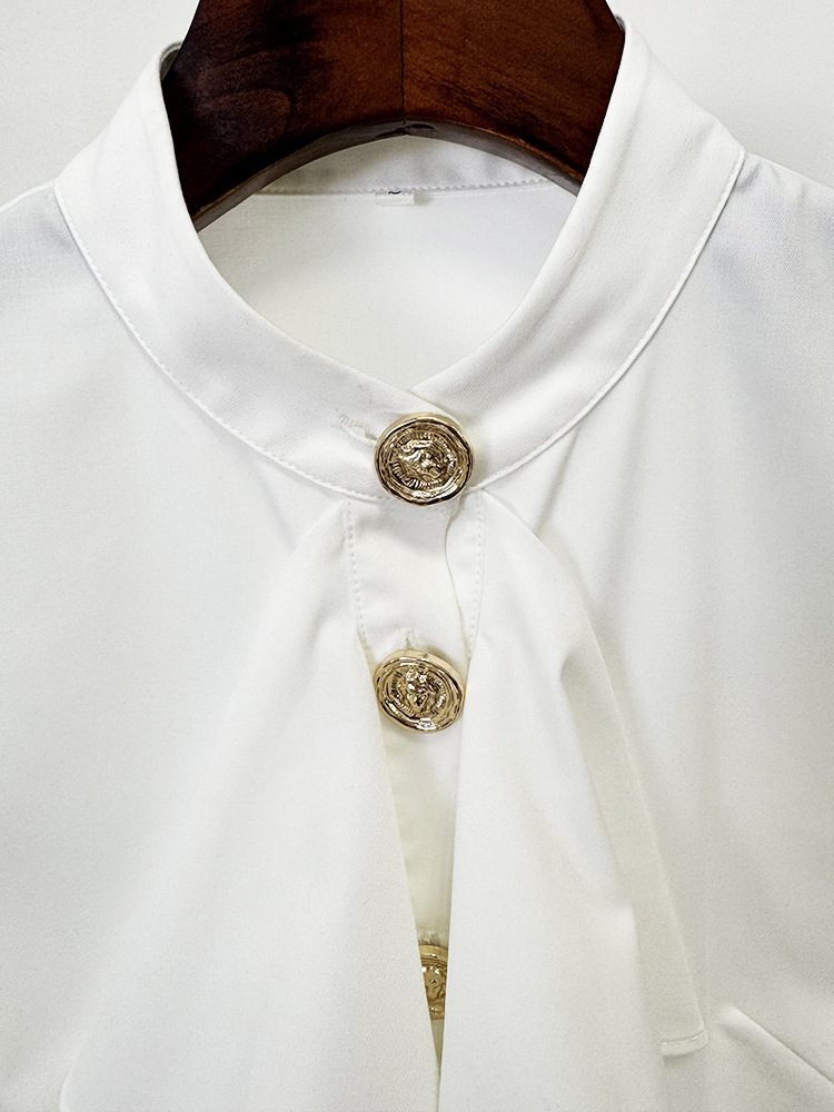 Slim Ruffle Ruffle All Match White Long Sleeve Shirt - Image 4