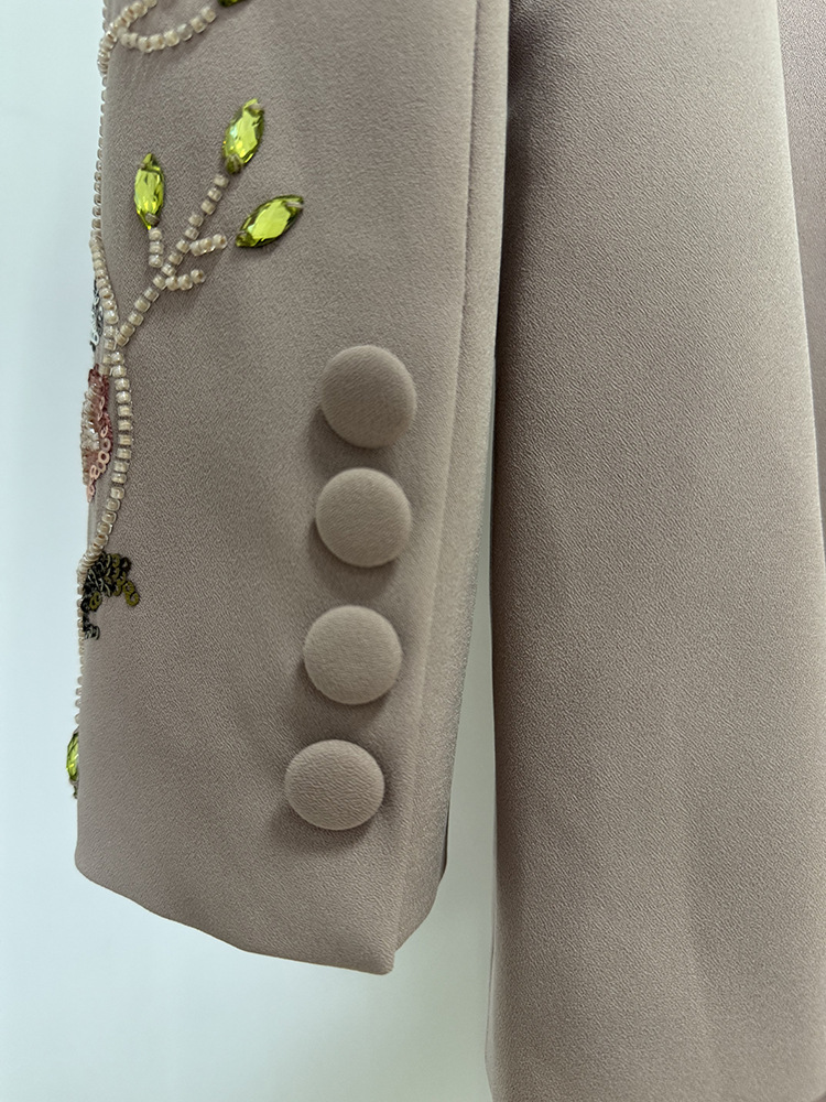 Heavy Industry Beads Three Dimensional Floral Jacket Coat Wide Leg Pants Two Piece Set - Image 8