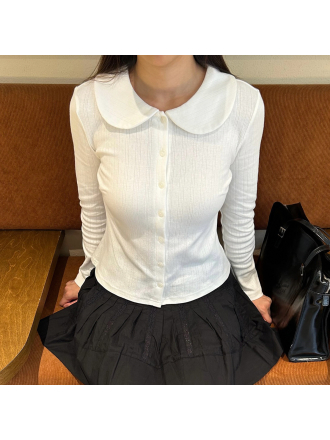 Sweet White Doll Collar Knitted Cardigan Girly Basic Texture Shirt