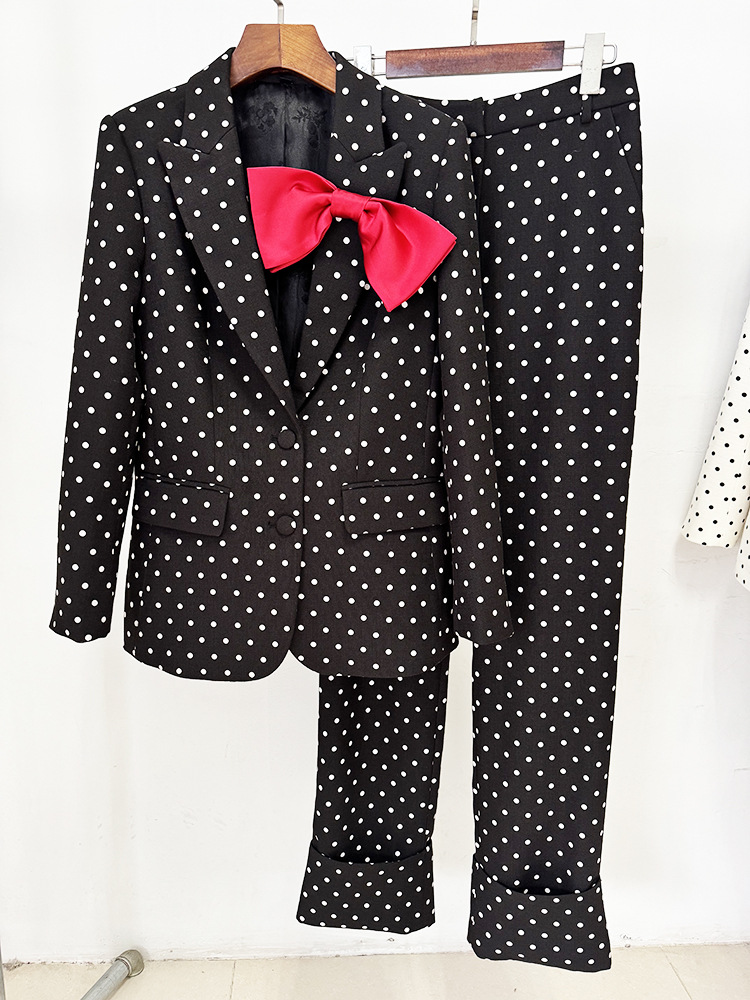 Star Bow Decoration Polka Dot Dots Blazer Trousers Blazers Two Piece Sets - Image 2