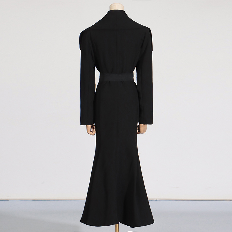 Polo Collar Waist Seal Tight Waist Heavy Work Long Sleeve Double Breasted Trench Coat - Image 4