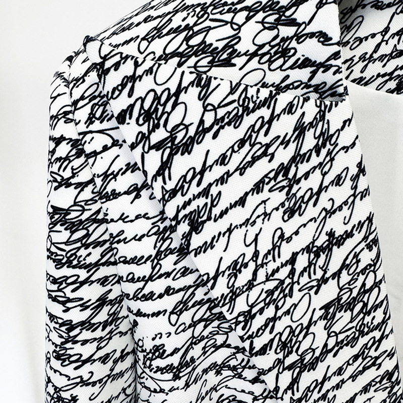 Spring Series English Letter Graphic Printing One Button Slim Blazer Jacket - Image 4