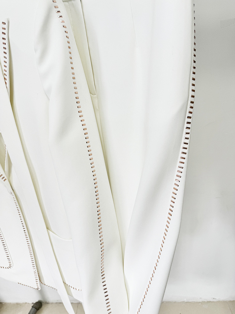 Scarf Drilling Loose Blazer Trousers Suit Two Pieces Set - Image 14