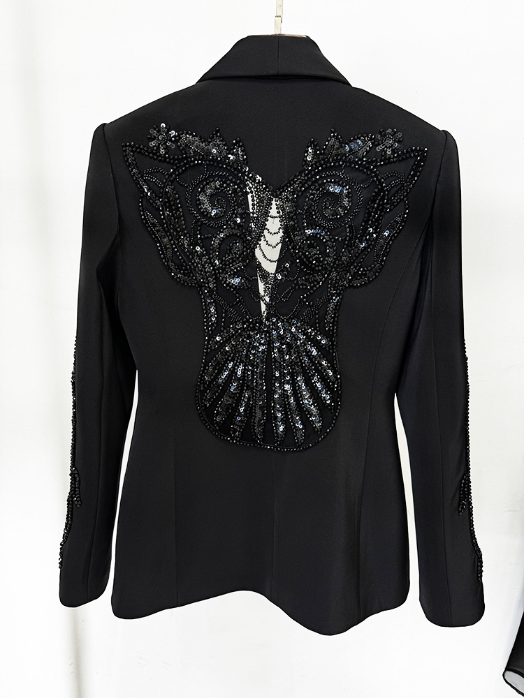 Spring Stars Mesh Patchwork Heavy Industry Beads Blazer Chiffon Trousers Two Piece Pant Sets - Image 3