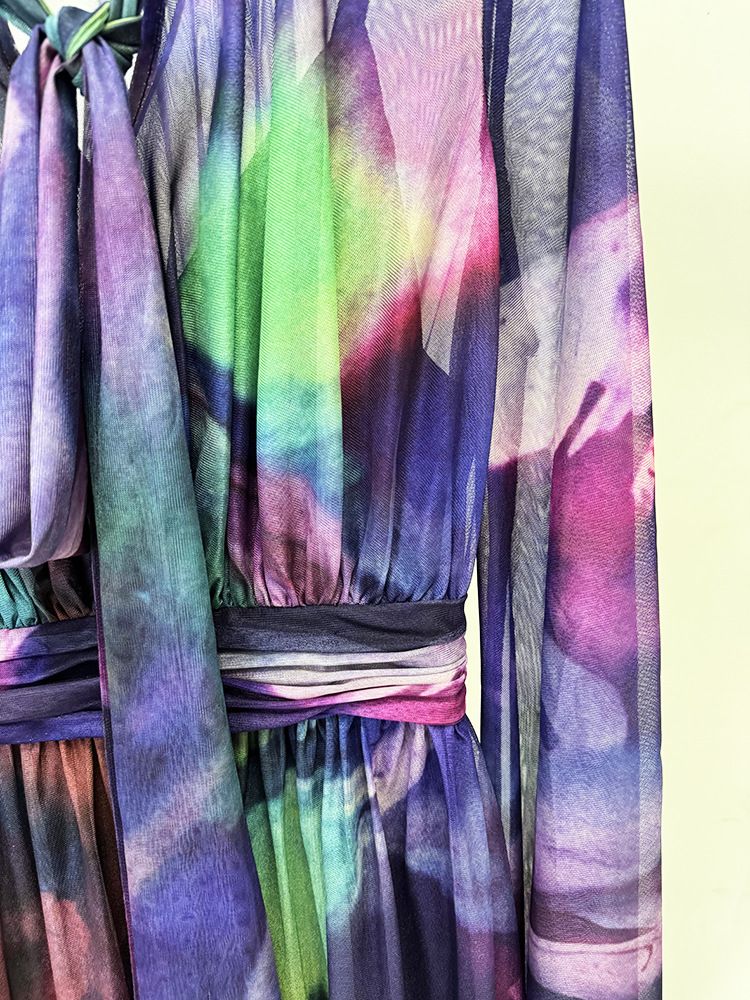 Spring Summer Star Bay Sleeve Colorful Printed Maxi Dress - Image 8