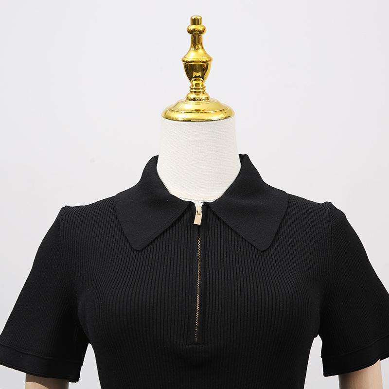 Pleated Short Dress Elegant Polo Collar Short Waist Slimming Dress - Image 5