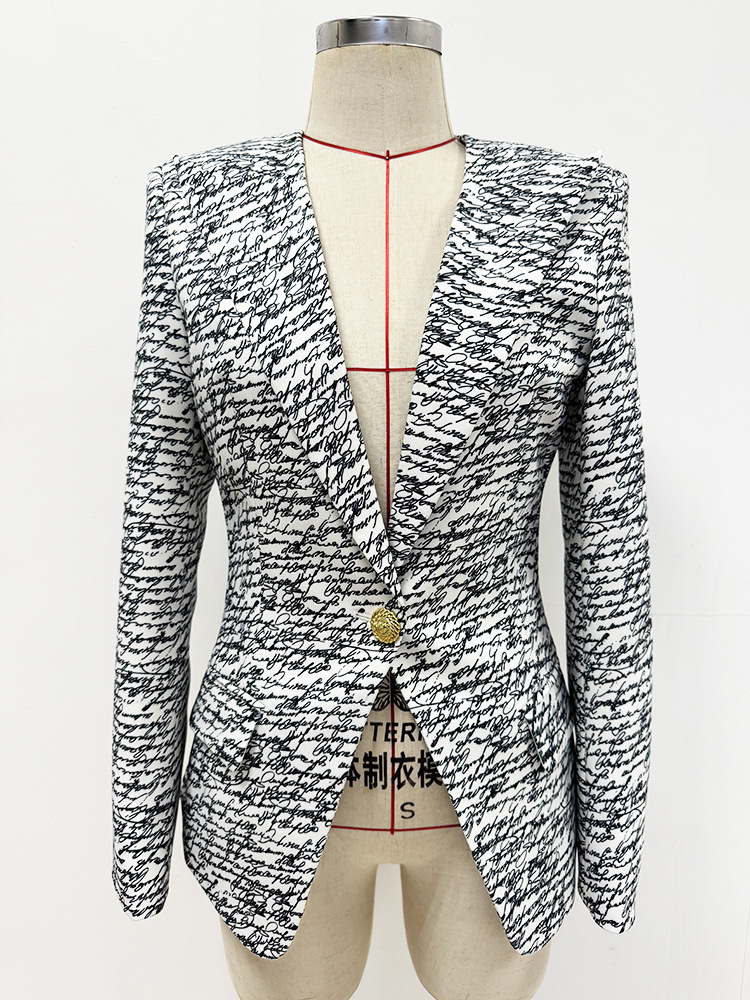 Spring Series English Letter Graphic Printing One Button Slim Blazer Jacket - Image 3