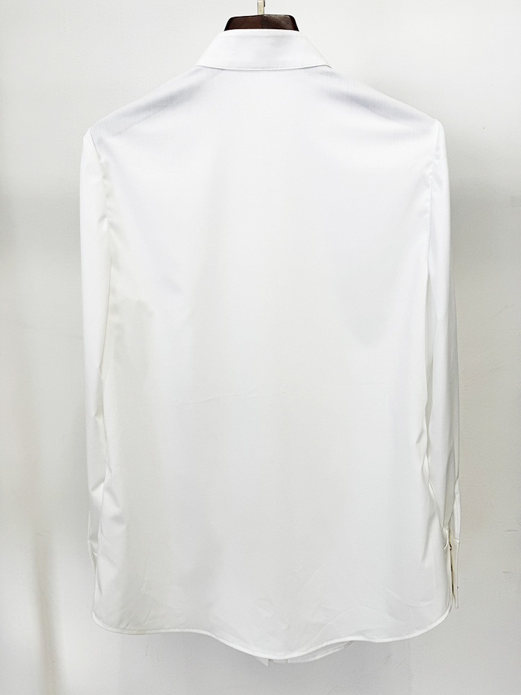 Slim Ruffle Ruffle All Match White Long Sleeve Shirt - Image 3