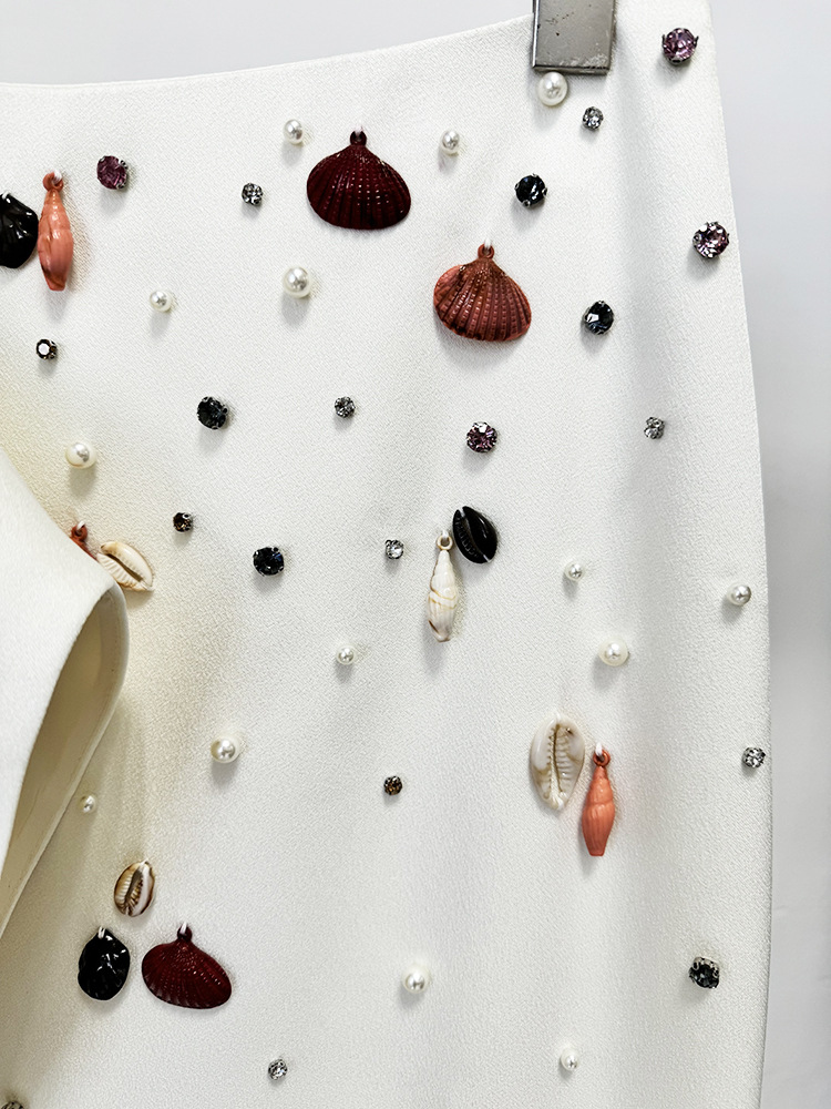 Star Heavy Industry Shell Beads Rhinestones Short Top Fishtail Mid Length Skirt Two Piece Sets - Image 5