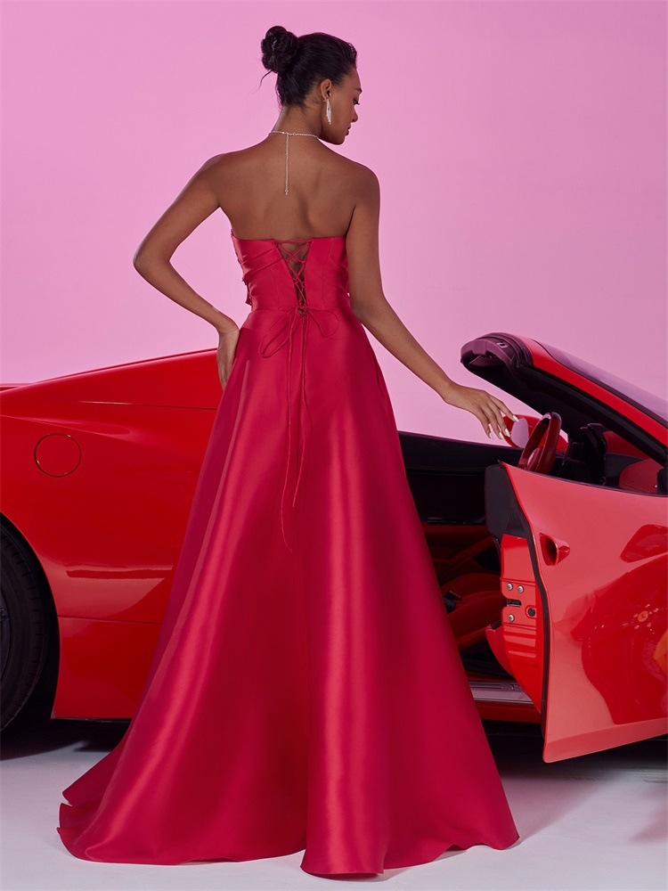 Tube Top Big a Swing Red Host Bridesmaid Backless Elegant Formal Evening Dress - Image 7