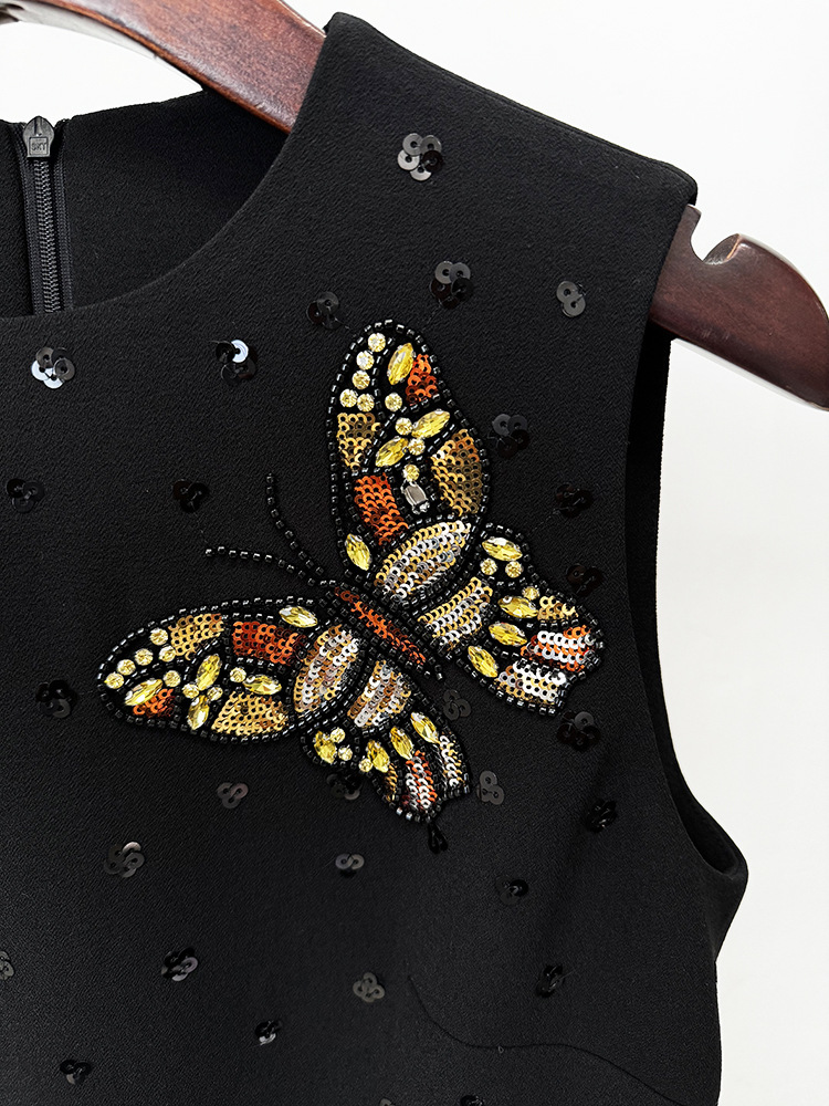 Women Spring Summer Star Heavy Industry Beads Diamond Butterfly Slim Vest Dress - Image 5