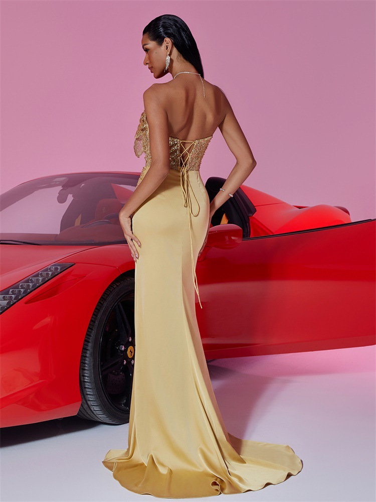 Elegant Sequin Floral Stitching Formal Evening Dress - Image 6