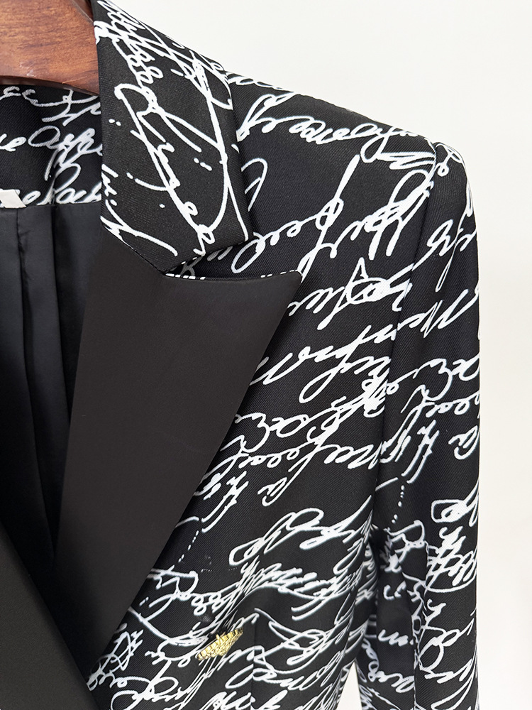Early Spring Series Star English Letter Graphic Printing Double Breasted Slim Fit Blazer Jacket - Image 3