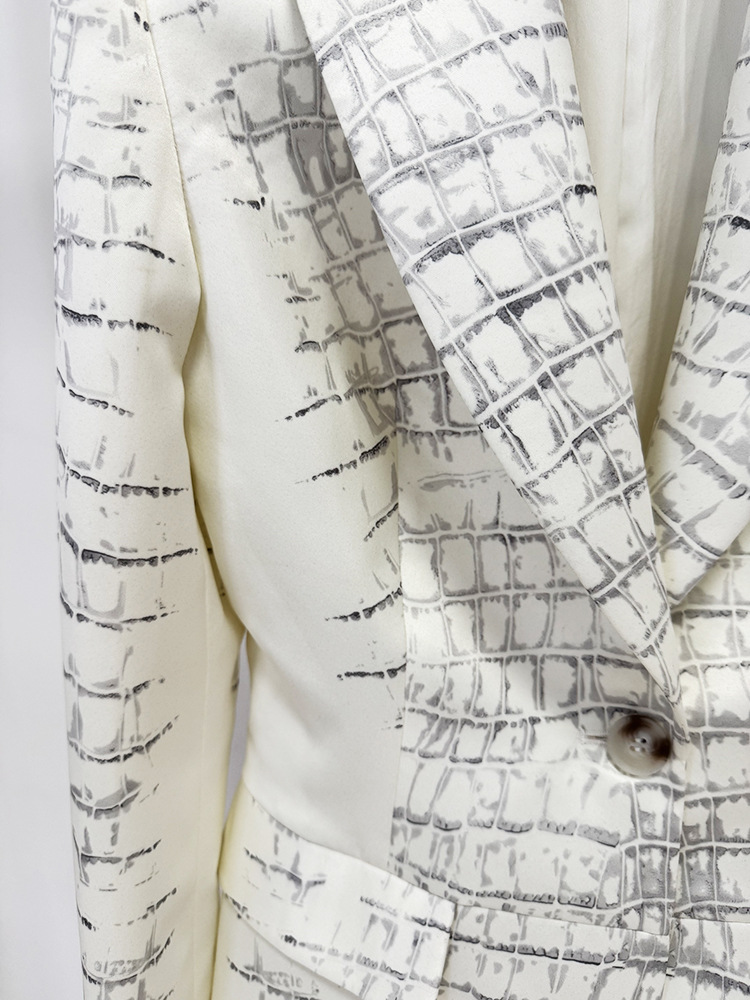 Crocodile Leather Print Blazer Trousers Two Piece Sets - Image 5