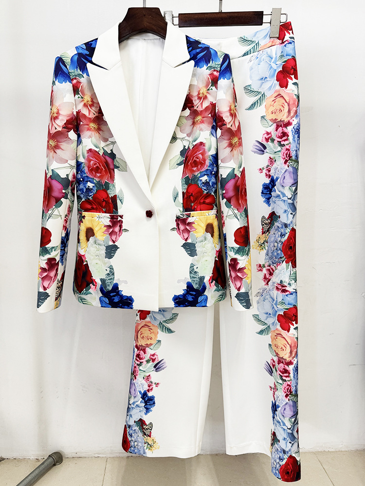 Women Printing Floral Blazer Two Piece Set - Image 2