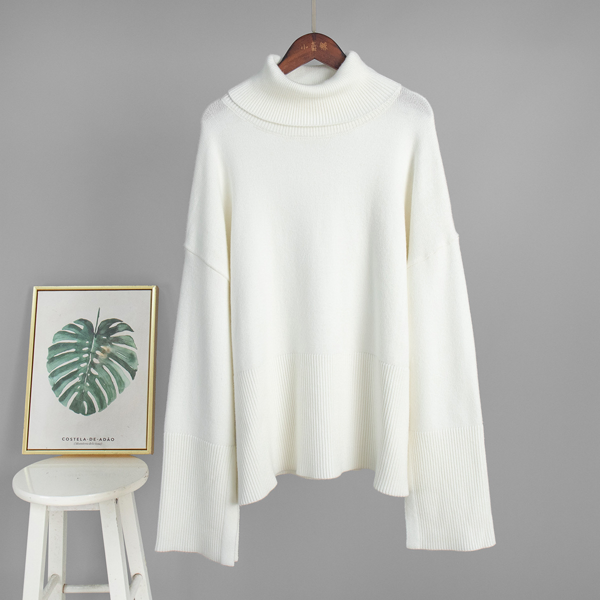 Turtleneck Sweater Skirt Set Loose Sweater Split Skirt Set - Image 6
