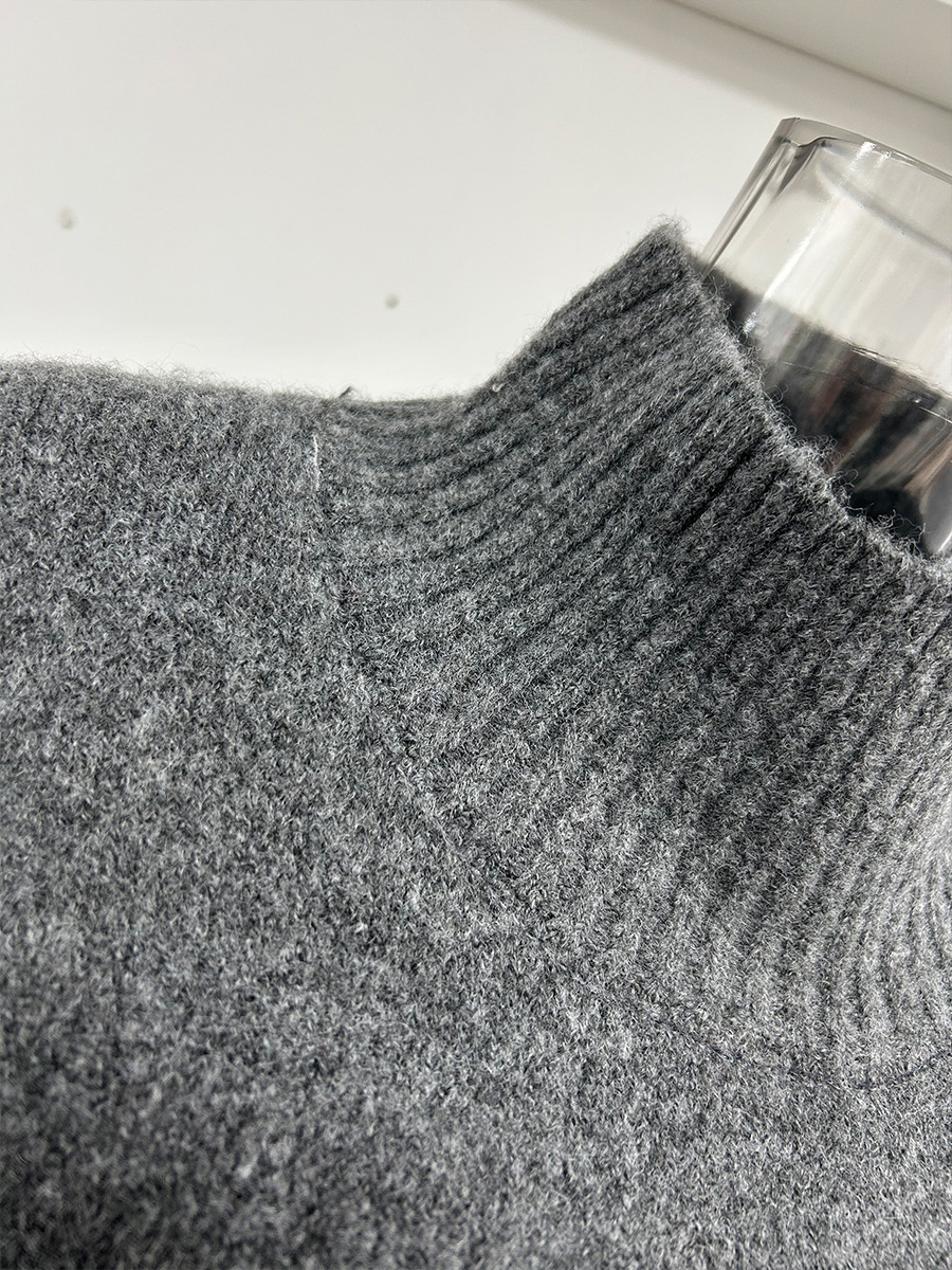 High Neck Split Wool Sweater Loose Casual Lazy Knitted Trousers Two Piece Set - Image 9
