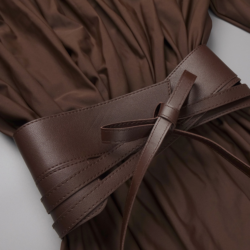 Chocolate Design Waist Seal Pleated Brown Dress - Image 5