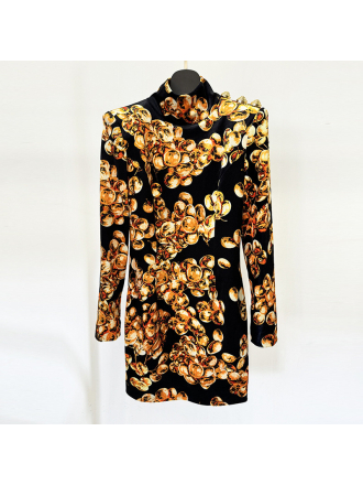 Personalized Grape Printing Pleuche Long Sleeve Slim Sheath Dress