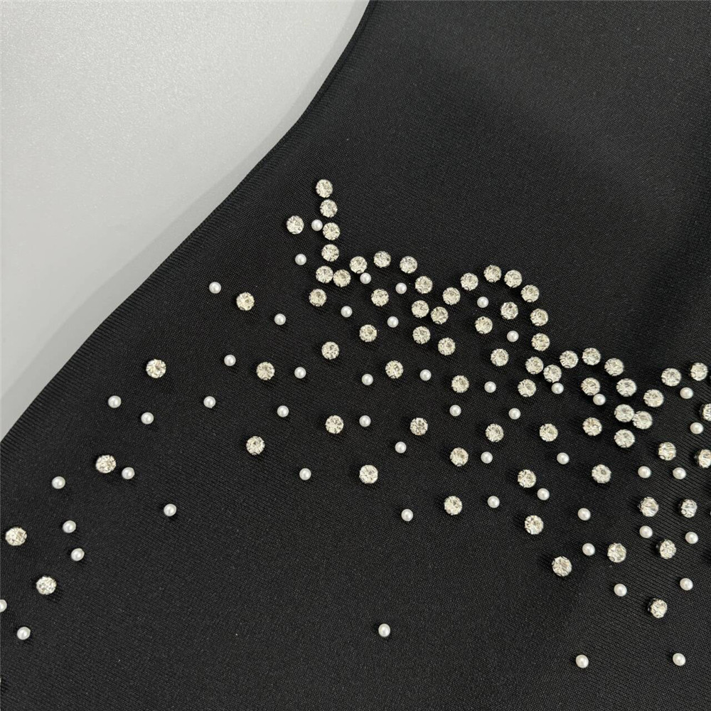 V Neck Bow Ribbon Rhinestone Bandage One Piece Party Cocktail Elegant Dress - Image 6