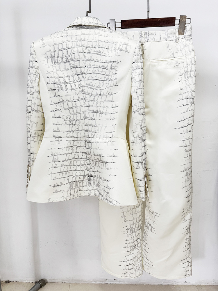 Crocodile Leather Print Blazer Trousers Two Piece Sets - Image 3