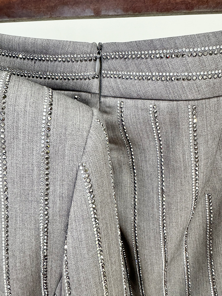Spring Advanced Gray Heavy Embroidery Drilling Double Breasted Work Pant Two Piece Set - Image 9