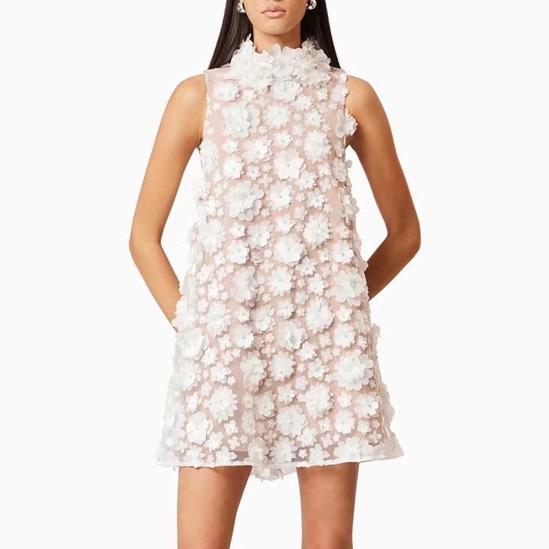 Beads Sleeveless Short Three Dimensional Floral Tulle Tutu Dress - Image 3