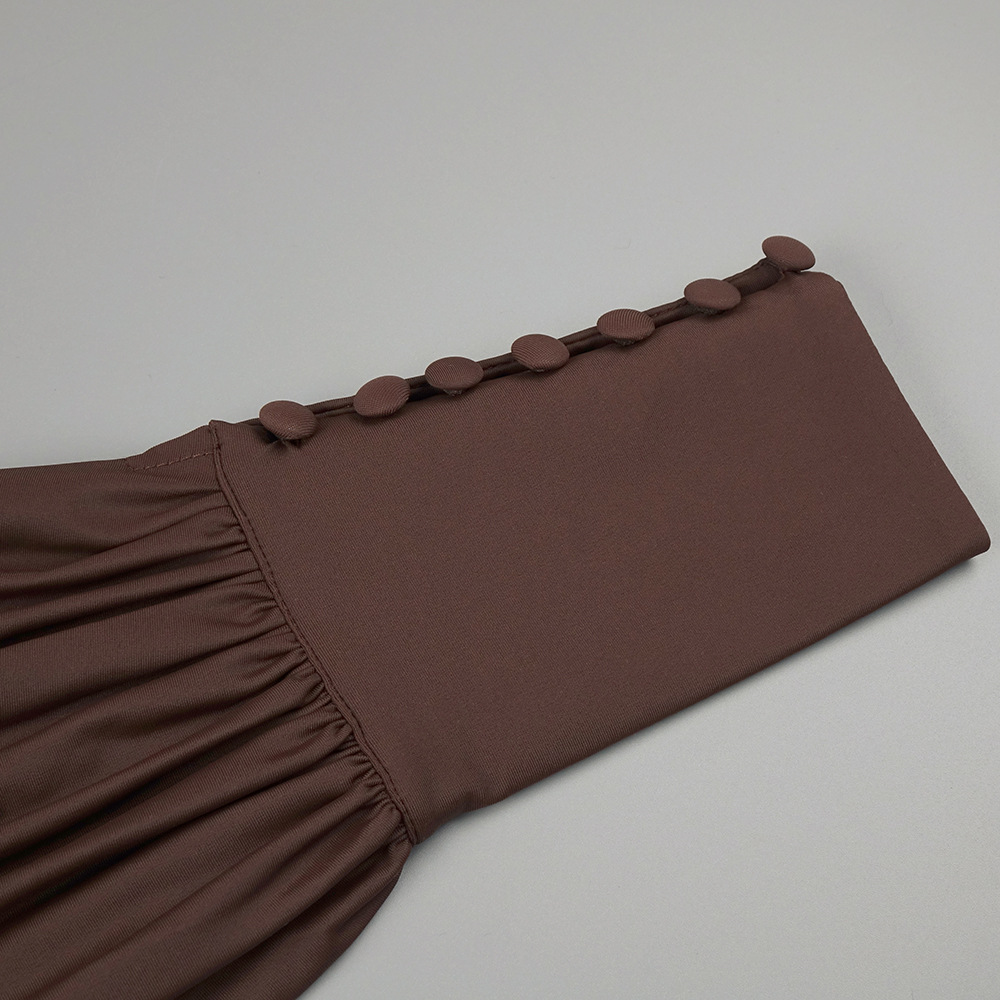 Chocolate Design Waist Seal Pleated Brown Dress - Image 7