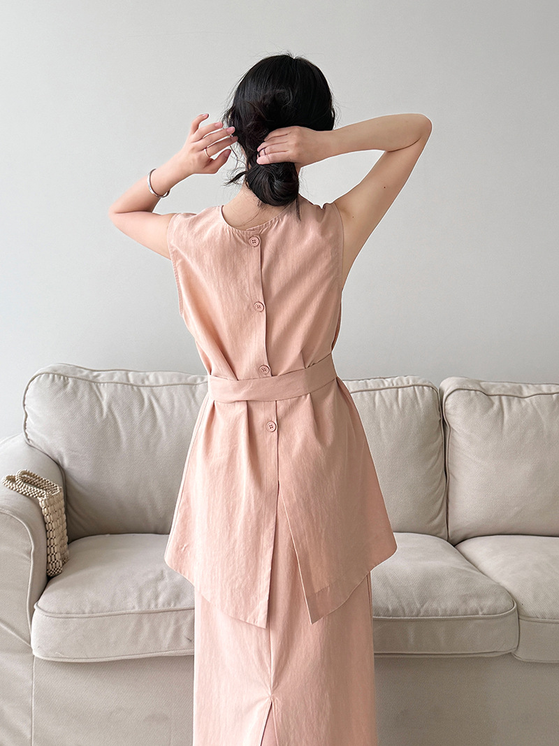 High Grade Cinched Sleeveless Top with High Waist Skirt Two Piece Sets - Image 5