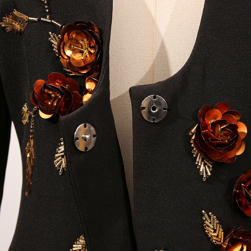 Elegant Heavy Floral Stitching Design Long Sleeve Blazer - Image 7