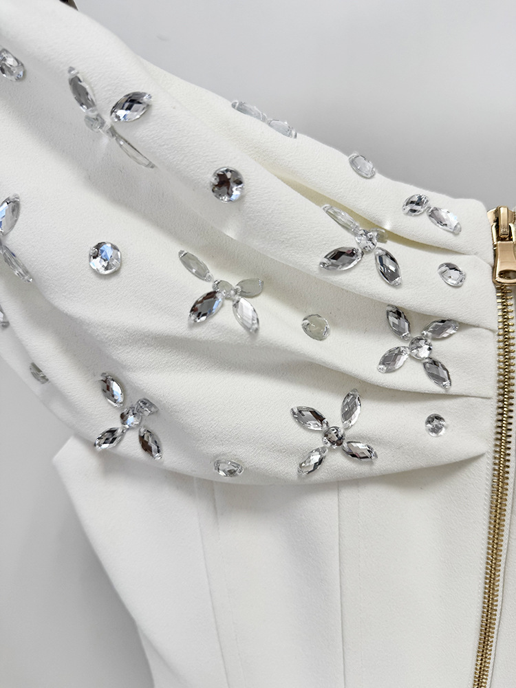 Off Shoulder Beads Rhinestones Mid Length Dress - Image 11
