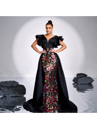 Advanced Sleeveless V Neck Slim Fit Sheath Sequined Cocktail Fishtail Evening Dress