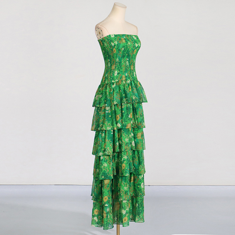 Outdoor Tube Top Dress Flounced Summer French High Sense Chiffon Dress - Image 3