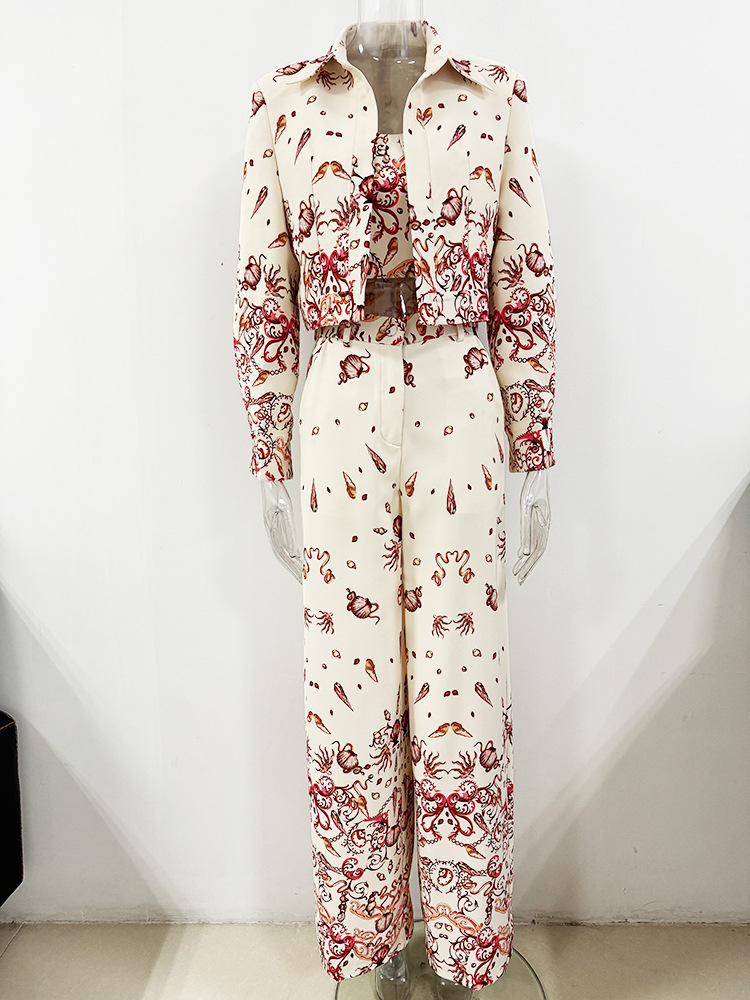 Early Spring Underwater World Printed Camisole Short Coat Trousers Three-Piece Sets - Image 2