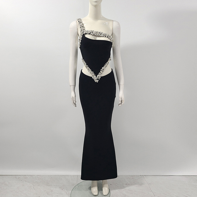 Socialite Light Luxury Beads Rhinestones Sling Slim Sheath Dress - Image 3