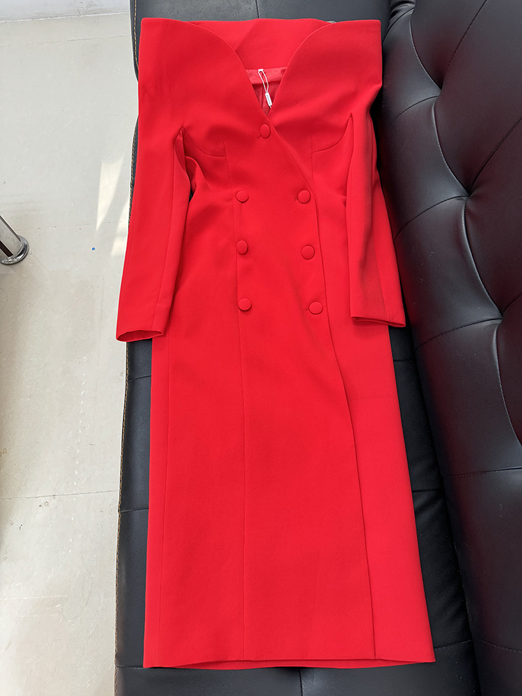 Autumn Winter Star Personality Design Stand up Collar Slim Fit Long Trench Coat Dress - Image 3
