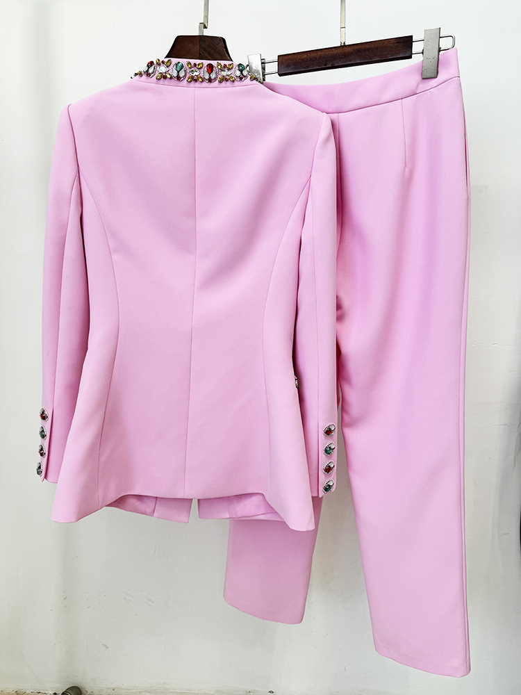 Early Spring Heavy Industry Beads Diamond Jacket Jacket Skinny Pants Two Piece Set - Image 3