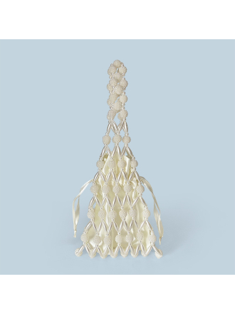 Korean Pearl Handmade Hollow Out Cutout Bag Fishnet Women Handbag Casual Geometric Abstract Clutch