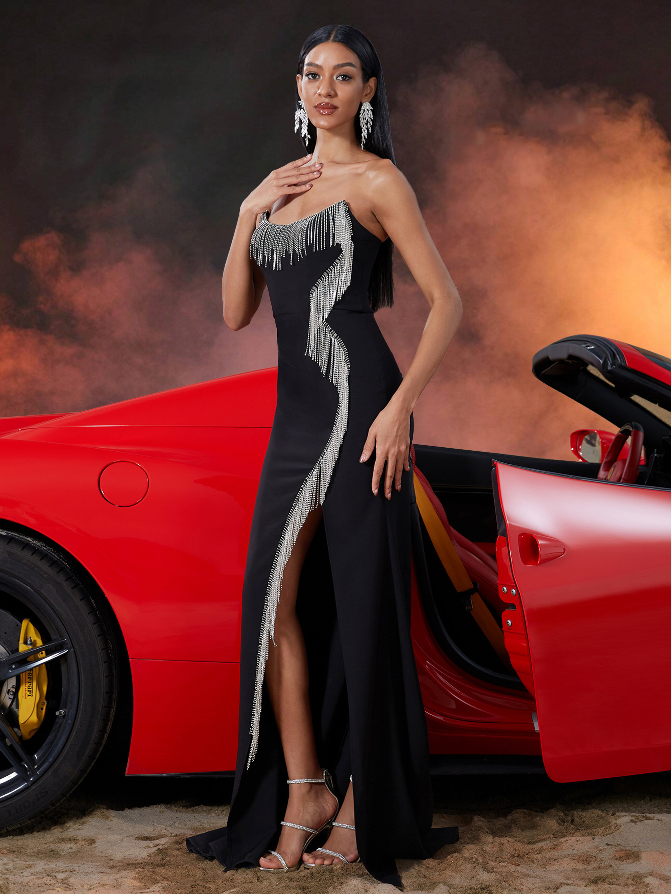 Dangling Beads Slim Fit Host Bridesmaid Elegant Luxury Cocktail Party Formal Evening Dress - Image 2