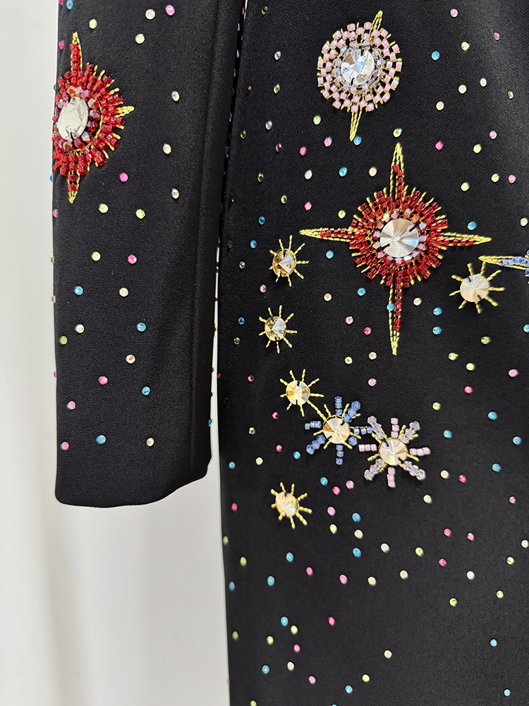 Exquisite Rhinestone Embroidered Beads Rhinestone Slim Fit Long Sleeved Dress - Image 6