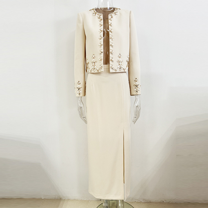 Star Heavy Industry Beads Cardigan Coat Split Skirt Set Two Piece Set - Image 4