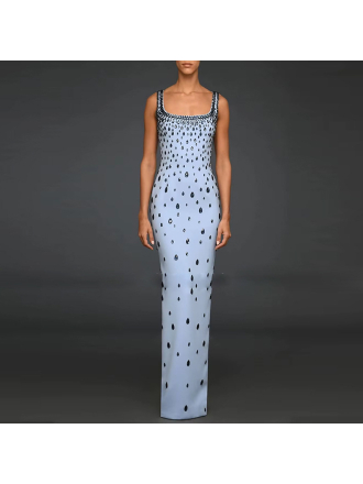 Star Heavy Industry Beads Diamond Elastic Vest Maxi Dress