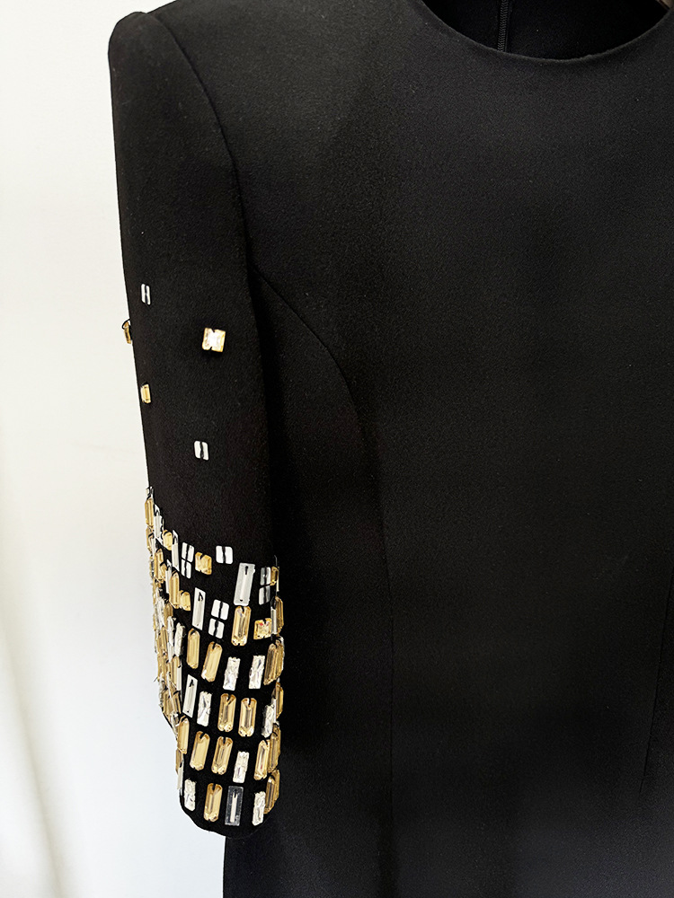Heavy Industry Beads Diamond Five Quarter Sleeve Mid Length Dress - Image 11