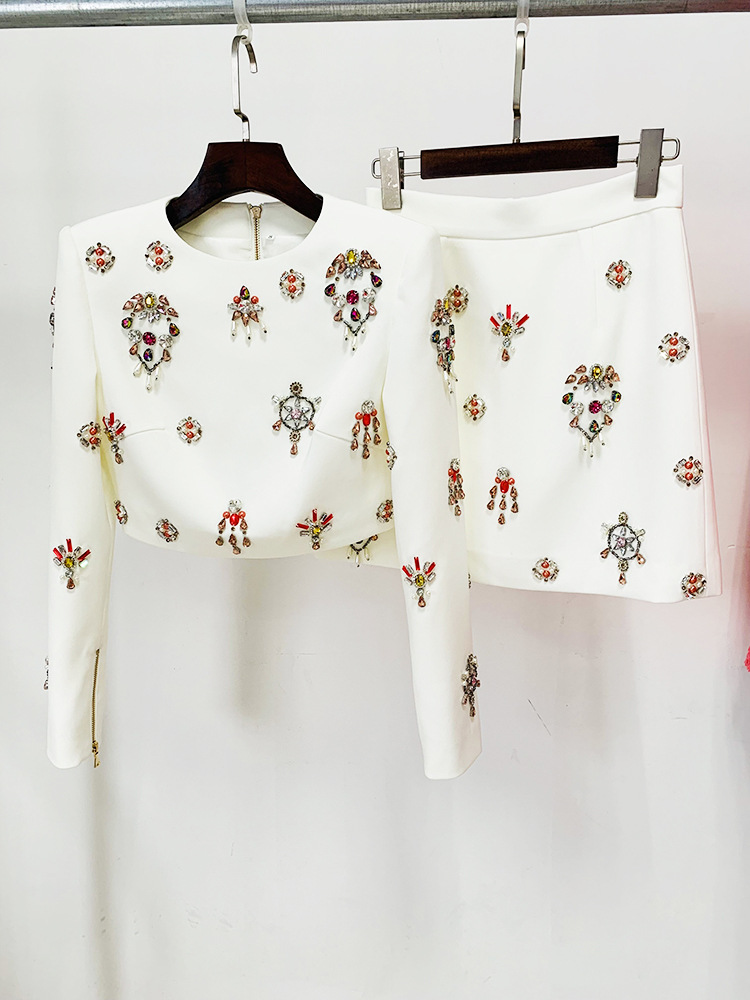 Stars Heavy Industry Beads Diamond Inlaid Short Top Mid Length Skirt Set Two Piece Set - Image 2