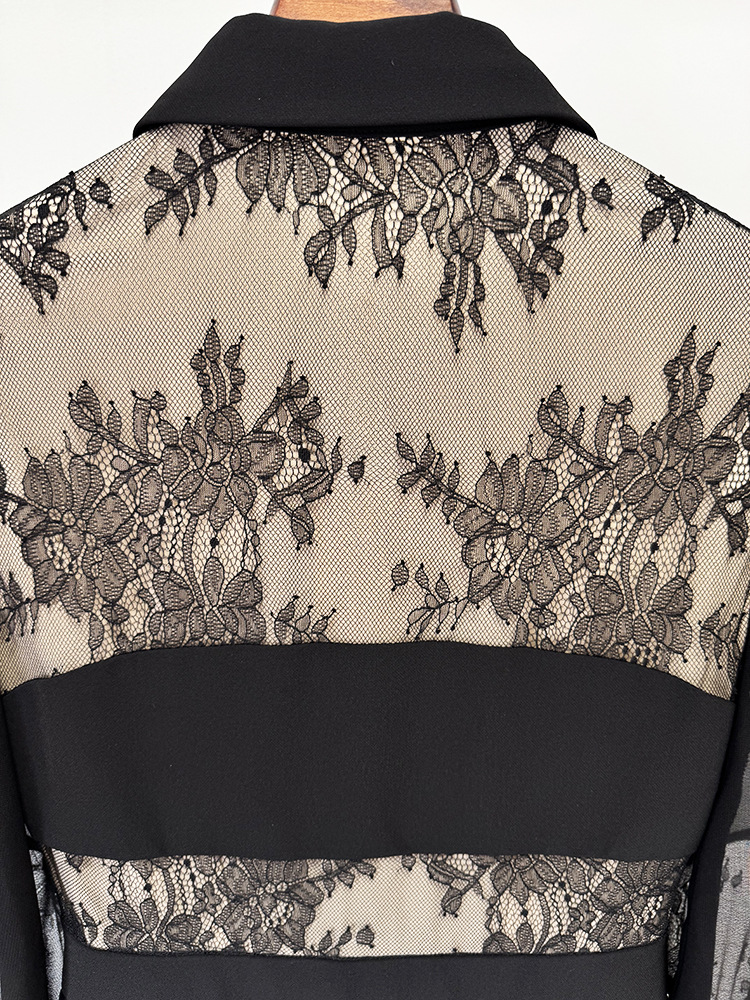 tar Lace Stitching Pleated Maxi Dress Floor Length Dress - Image 9