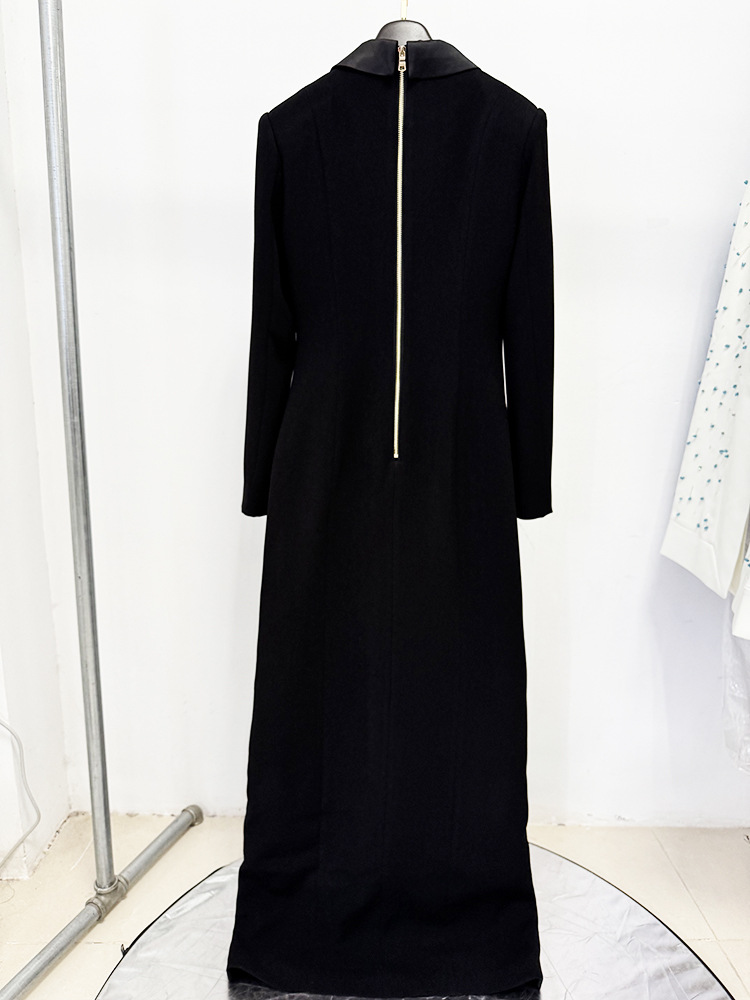 Diamond Button Deep V Plunge Collar Split Dress Maxi Dress - Image 5