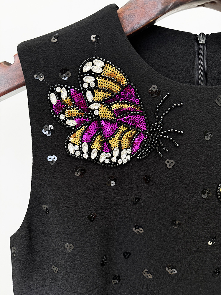 Women Spring Summer Star Heavy Industry Beads Diamond Butterfly Slim Vest Dress - Image 6