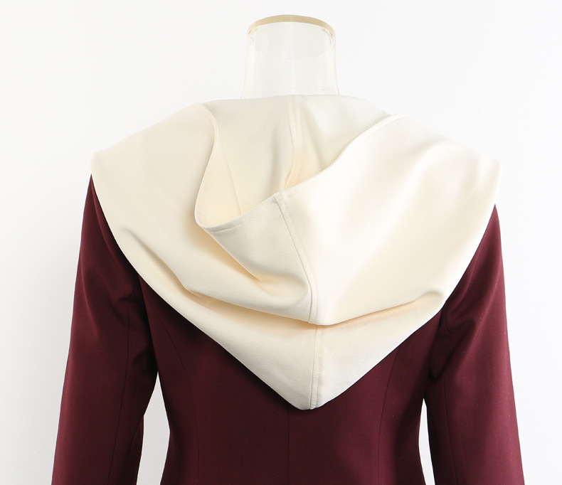 Irregular Asymmetric Stitching Faux Two Piece Hooded Mid Length Blazer Top - Image 9