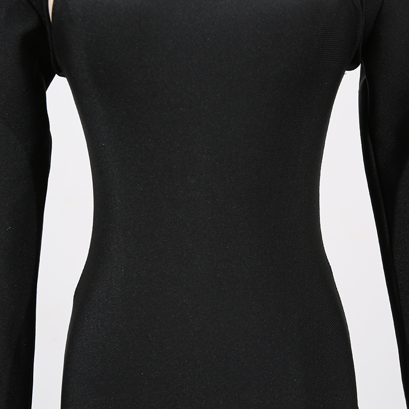 Elegant Half Turtleneck Diamond Studded Hollow Out Cutout Bell Sleeve Bandage One Piece Dress - Image 4